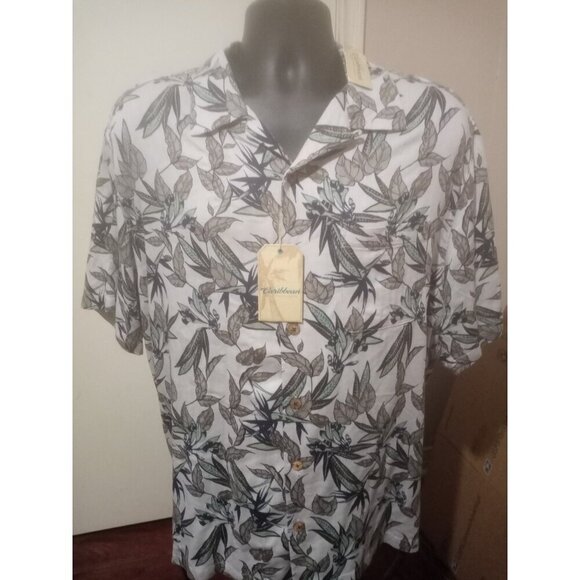 Caribbean Roundtree & Yorke Other - New Caribbean Roundtree & Yorke Silk Blend Gray Tropical Floral Camp Shirt XL